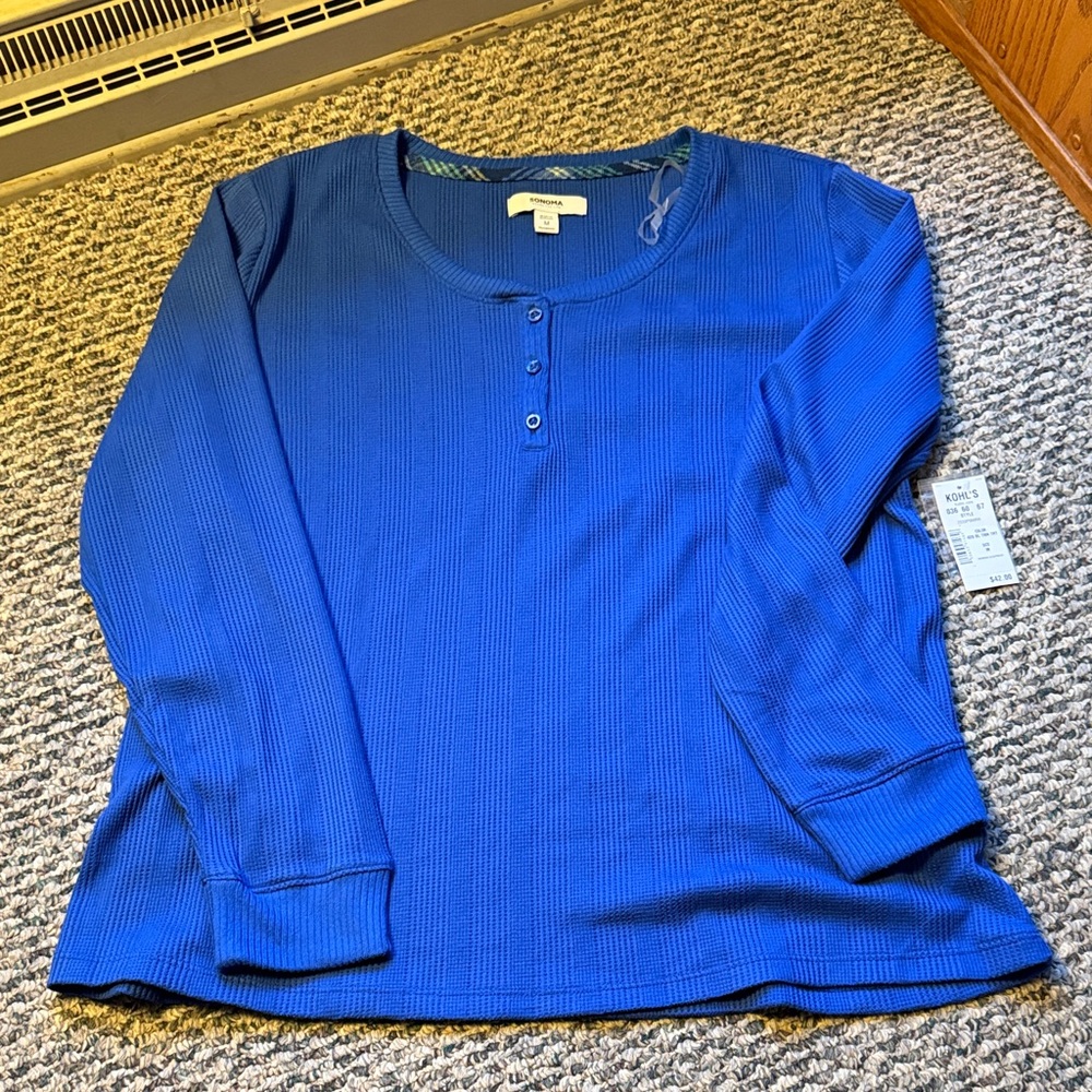 Sonoma Blue Ribbed Henley Sleep Top